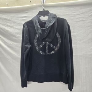 Norma Kamali Black Hoodie with Peace Symbol. XL.